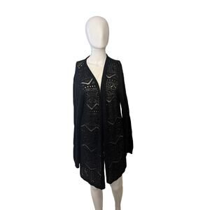 Napa Valley Women Size XL Black Crochet Pointelle Open Fron Cardigan Long Sleeve